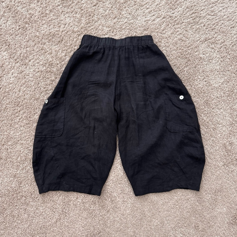 Black Women's Linen Wide Leg Crop